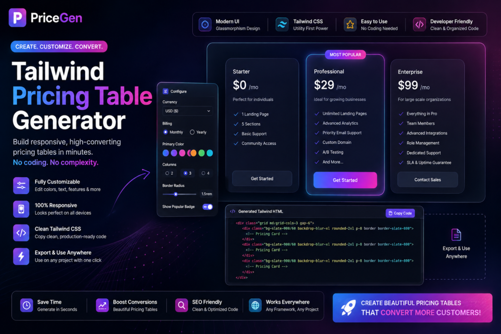 Tailwind Pricing Table Generator
