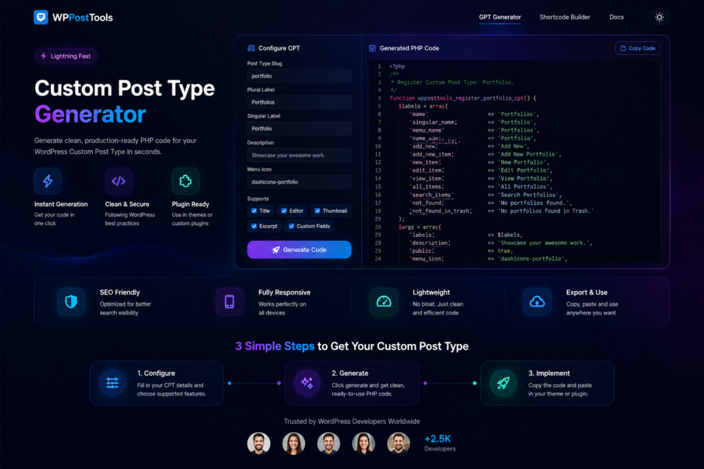 WordPress Custom Post Type Code Generator